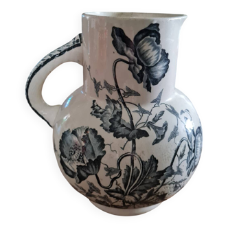 Toilette pot in ironstone Longchamp Blue-grey Poppies Late 19th century