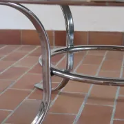 Round coffee table in smoked glass and chrome – Space Age style, 1970s