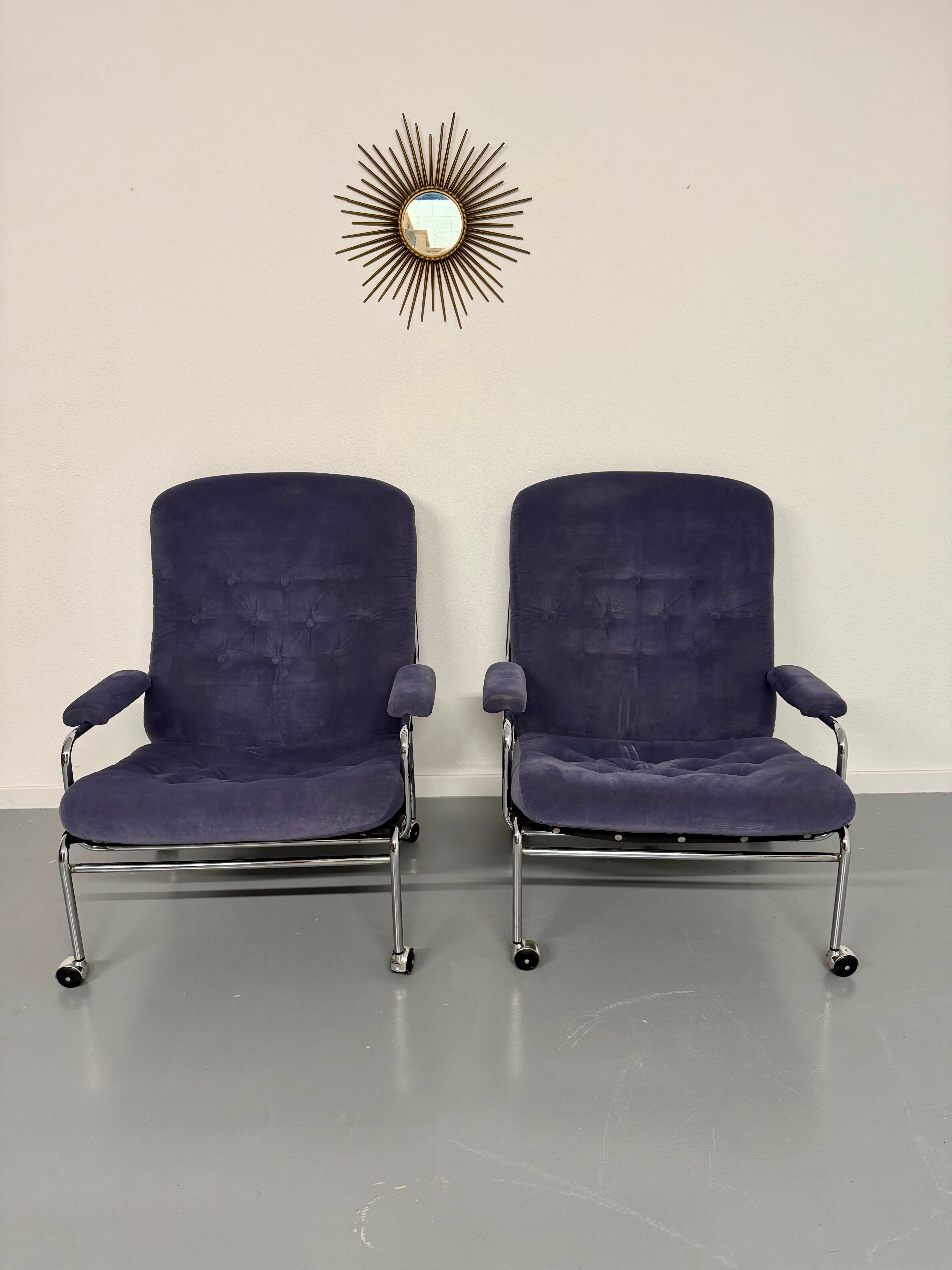 Paire de fauteuils lounge roulette design scandinave Bruno Mathsson