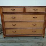 Commode vintage bambou et raphia