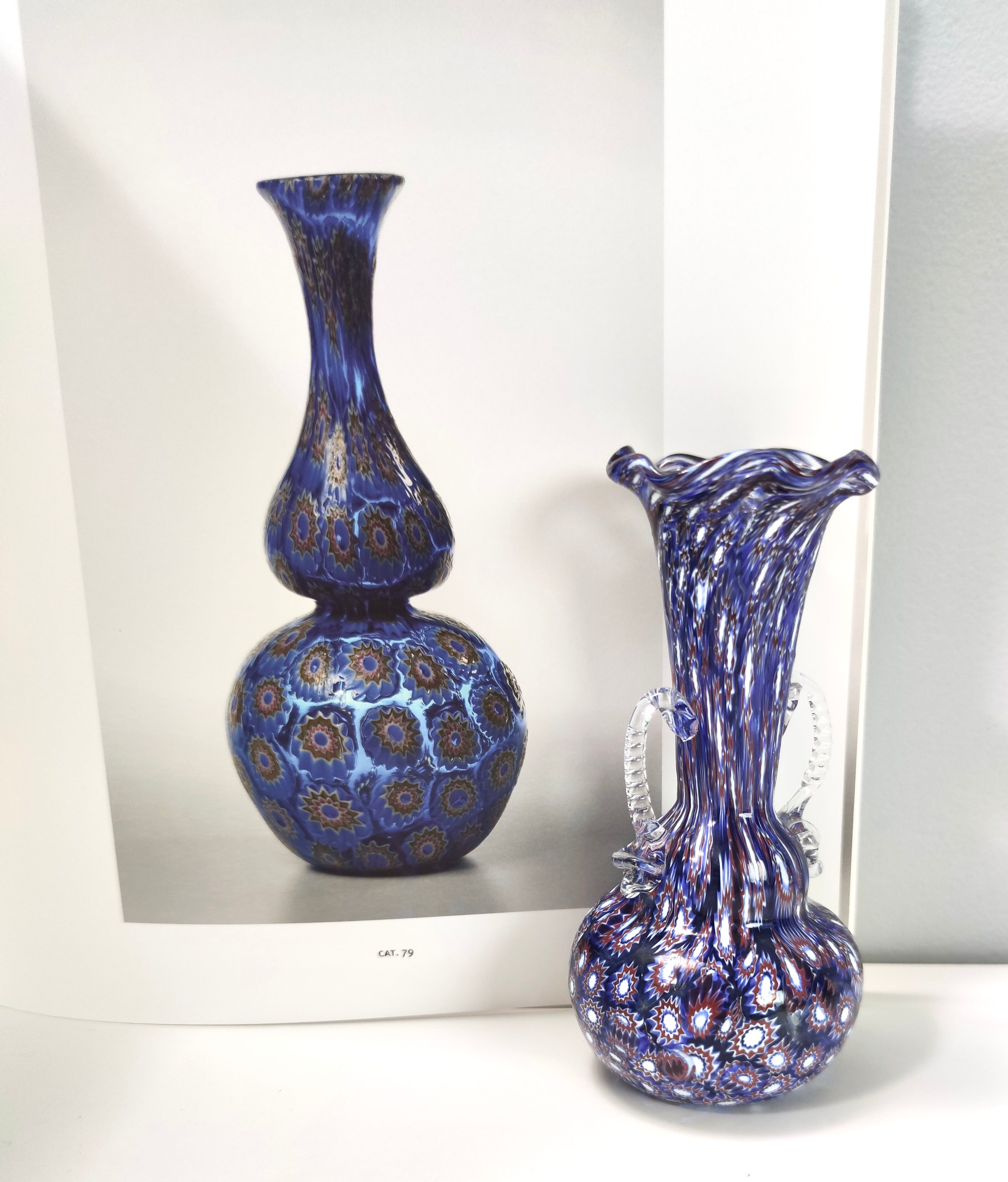Blue murano glass vase ascribable to fratelli toso with murrines, italy