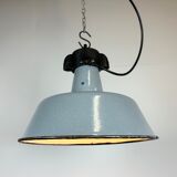 Industrial Grey Enamel Factory Lamp with Cast Iron Top, 1960s