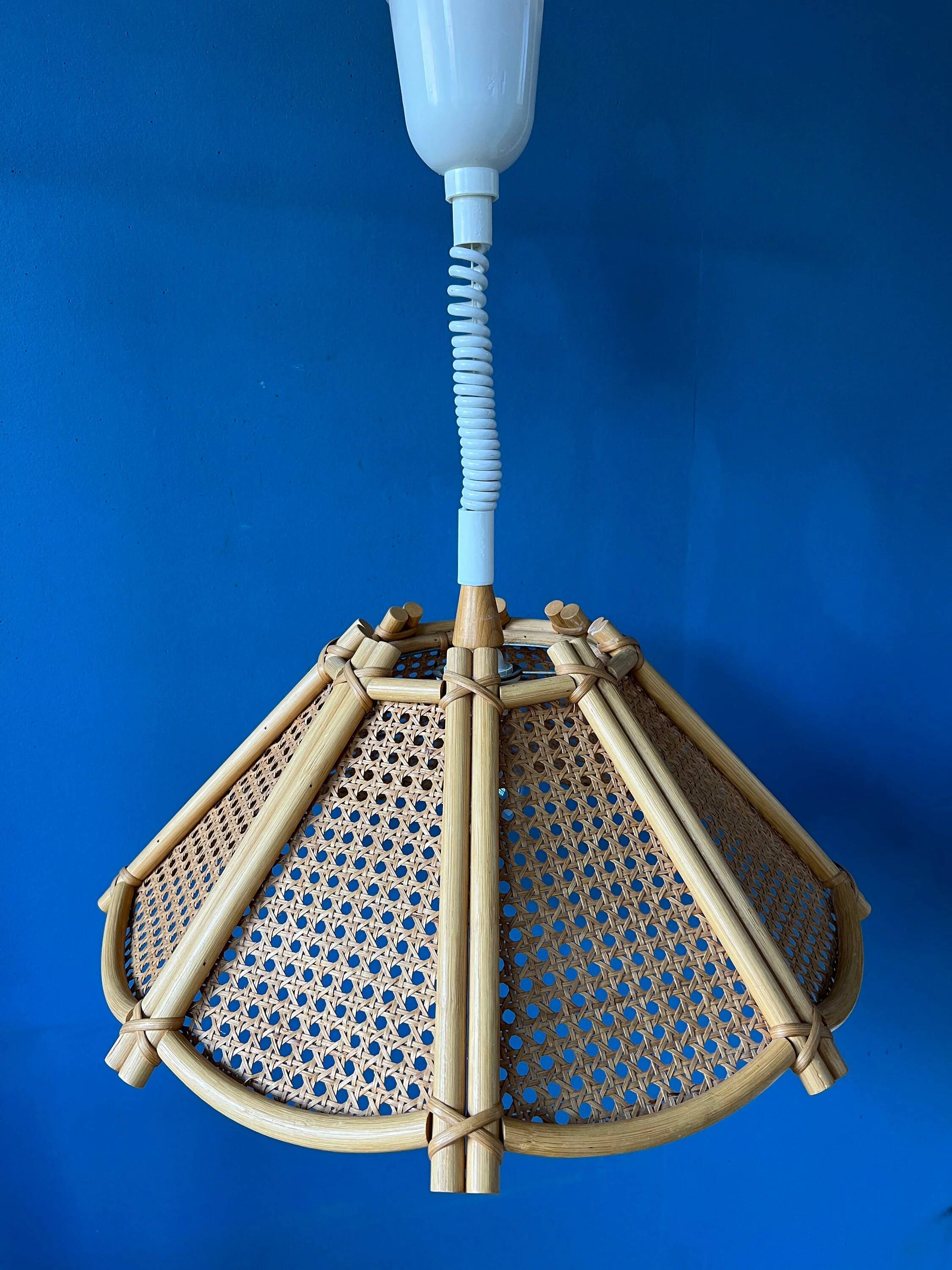 Rattan suspension - bohemian light fixture - vintage bamboo lamp