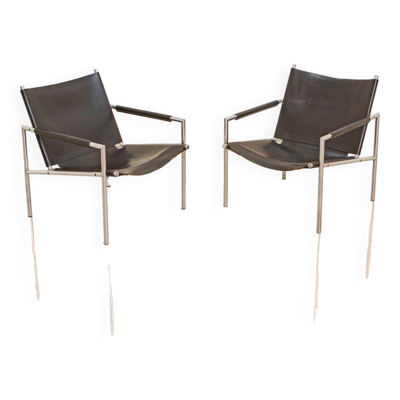 Paire de fauteuils ''SZ02'' cuir noir par Martin Visser pour Spectrum 60's