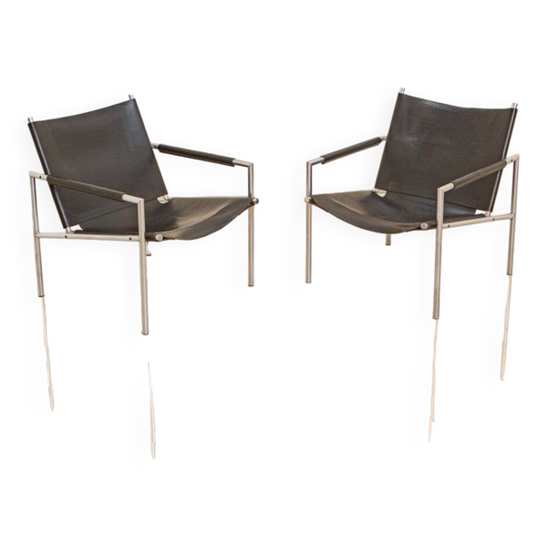 Paire de fauteuils ''SZ02'' cuir noir par Martin Visser pour Spectrum 60's