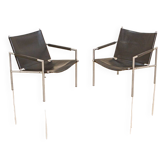Pair of "SZ02" black leather armchairs by Martin Visser for Spectrum 60's