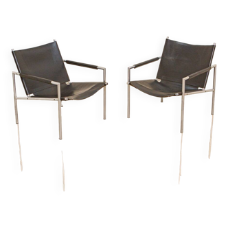 Paire de fauteuils "SZ02" cuir noir par Martin Visser pour Spectrum 60's