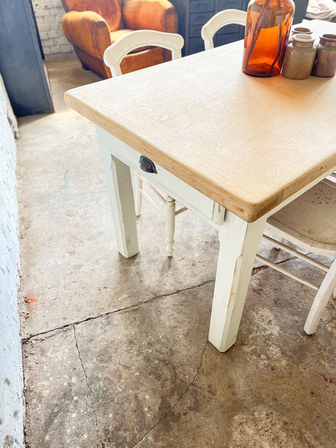 Old farmhouse table base white patina