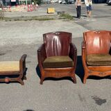 Lounge chairs and ottoman attributed to Otto Schultz for Boet AB, Sweden, 1930s, set of 3