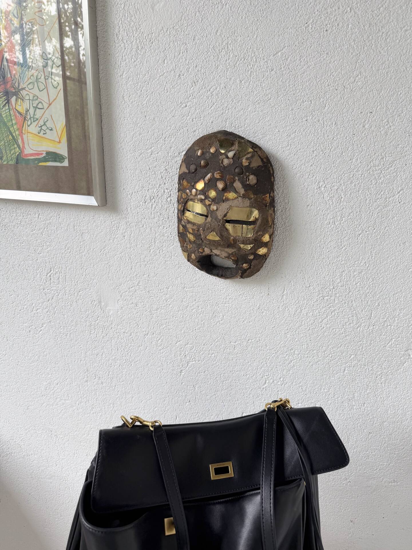 Ancient African mask Luba wood and shell