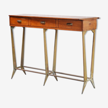 Console en bois et laiton, italie des années 1950