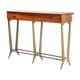 Sculptural wood & brass console table, italy 1950's