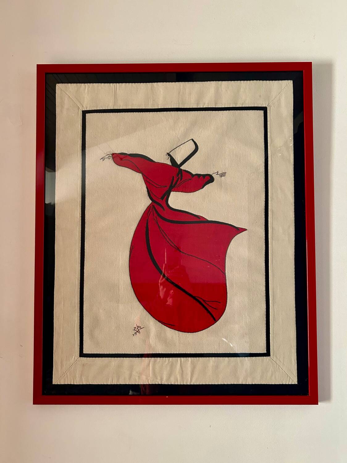 Contemporary Art Painting Signed 1992 Embroidered - Whirling Dervish - Framed