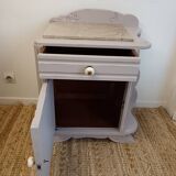 Vintage grey bedside table with marble top from the 1930s.