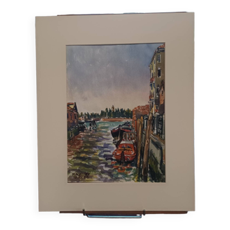 Watercolor Venice signed Rollier