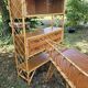 Rattan bamboo display shelf + vintage desk from the 50s-60s-70s.