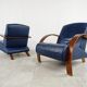 Pair of bentwood and blue leather armchairs, 1970s