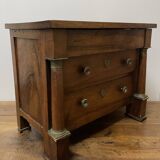 19th century Empire style walnut chest of drawers. It opens with 3 drawers in