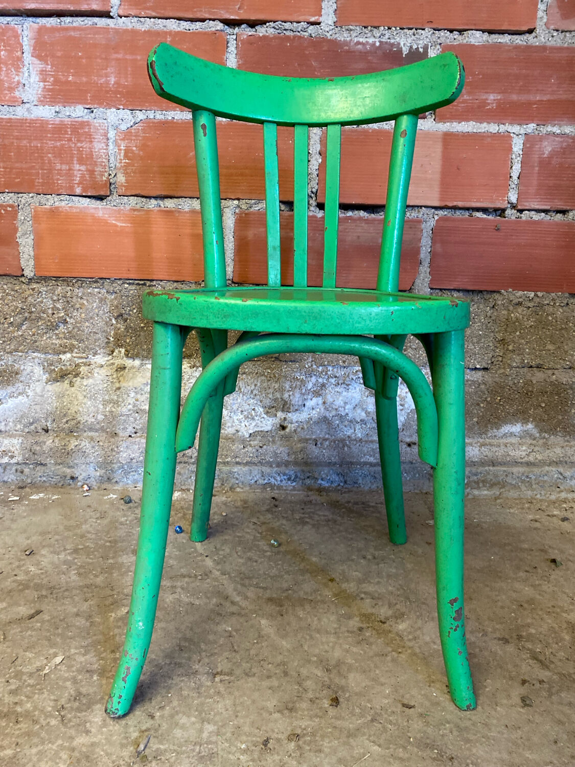 Antique Bistrot Chair Baumann Style Turned Wood Green Vintage