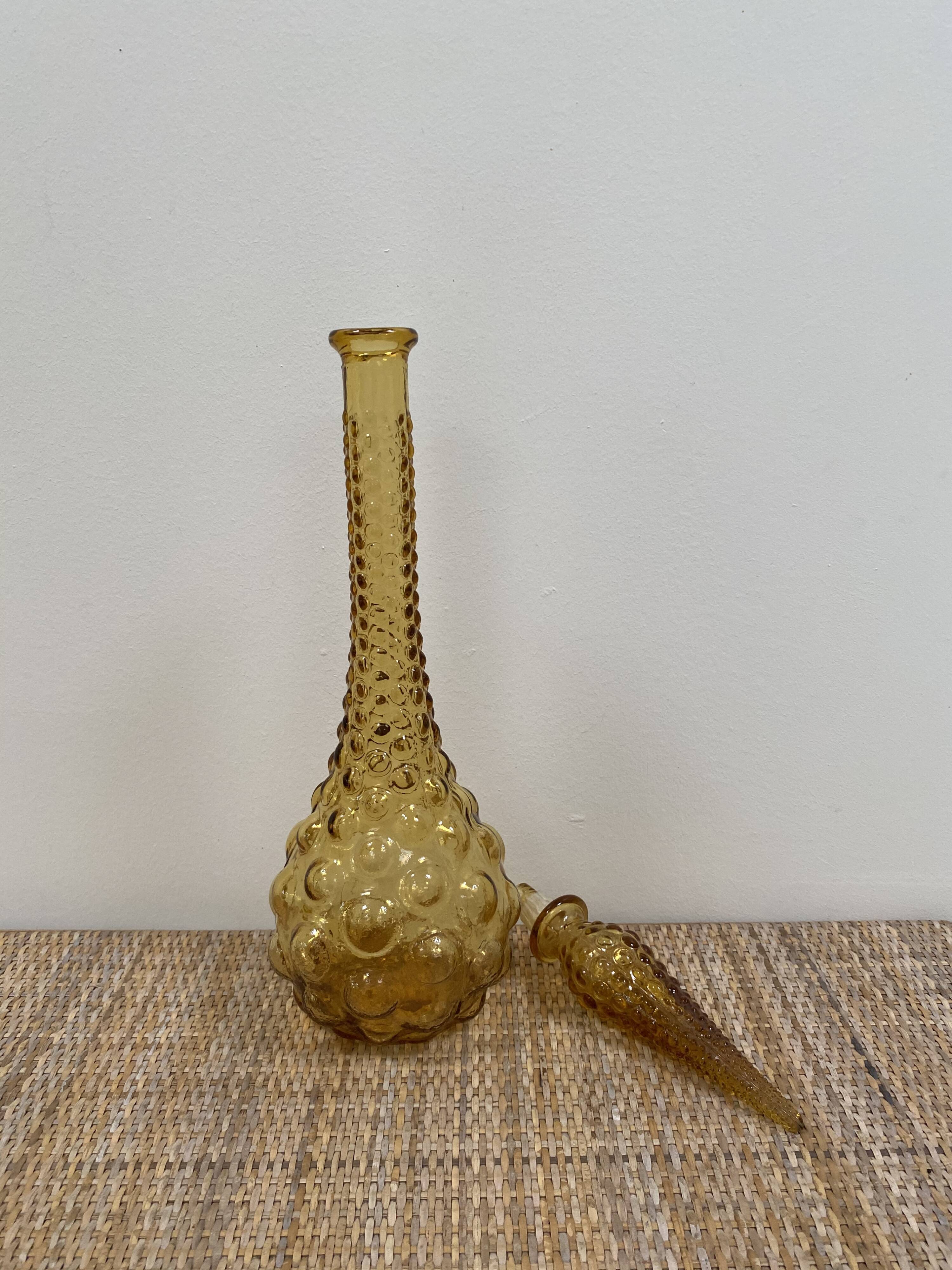 Italian Empoli carafe in amber bubbled glass
