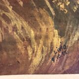 Countryside Landscape Church and Wheat Fields - Work Signed Livio (1955)