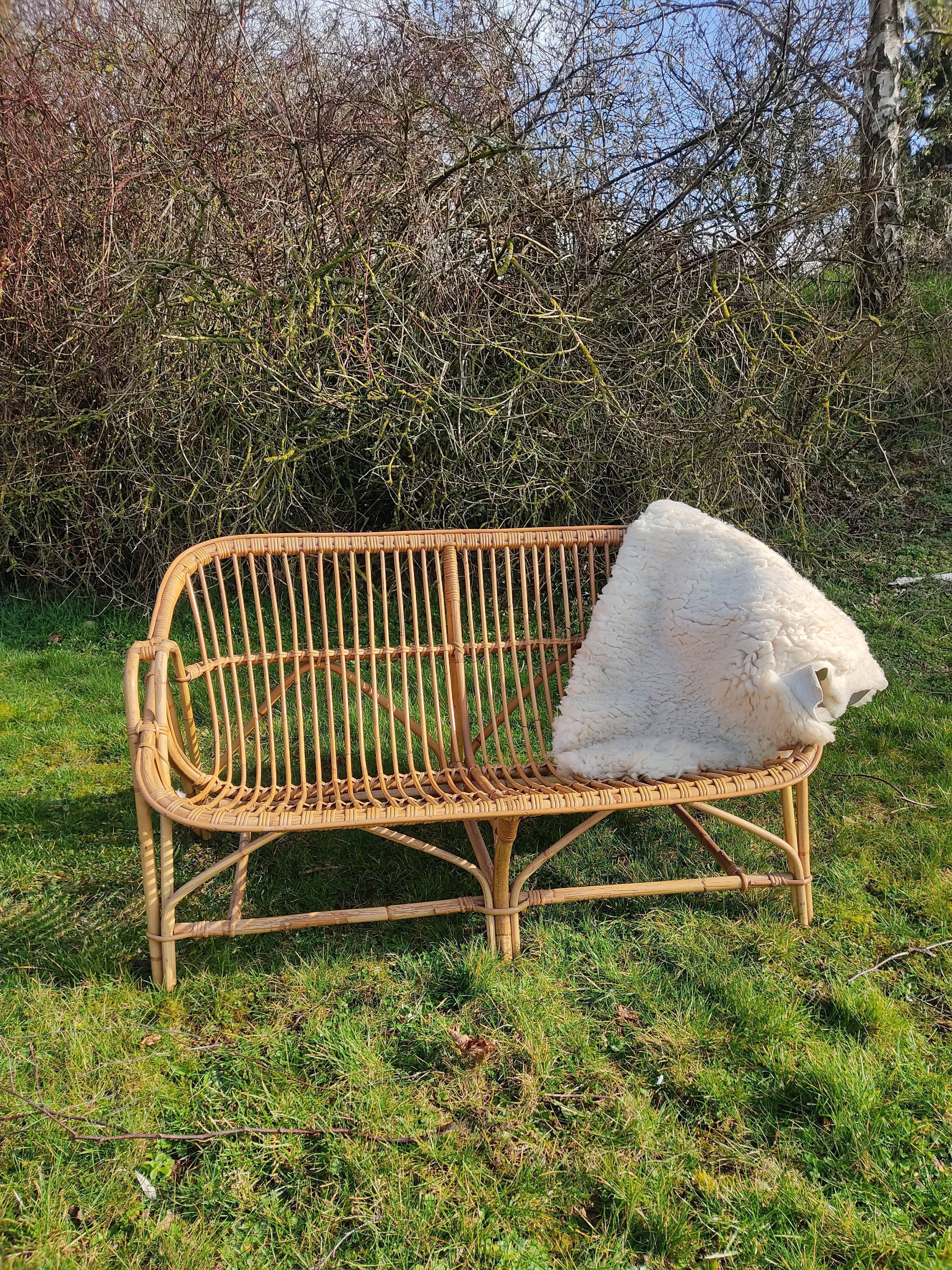 Vintage rattan bench