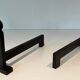 Pair of Minimalist Modernist Wrought Iron Chenets with Torch Holders in Nut Design