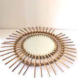 Vintage wicker rattan sun mirror