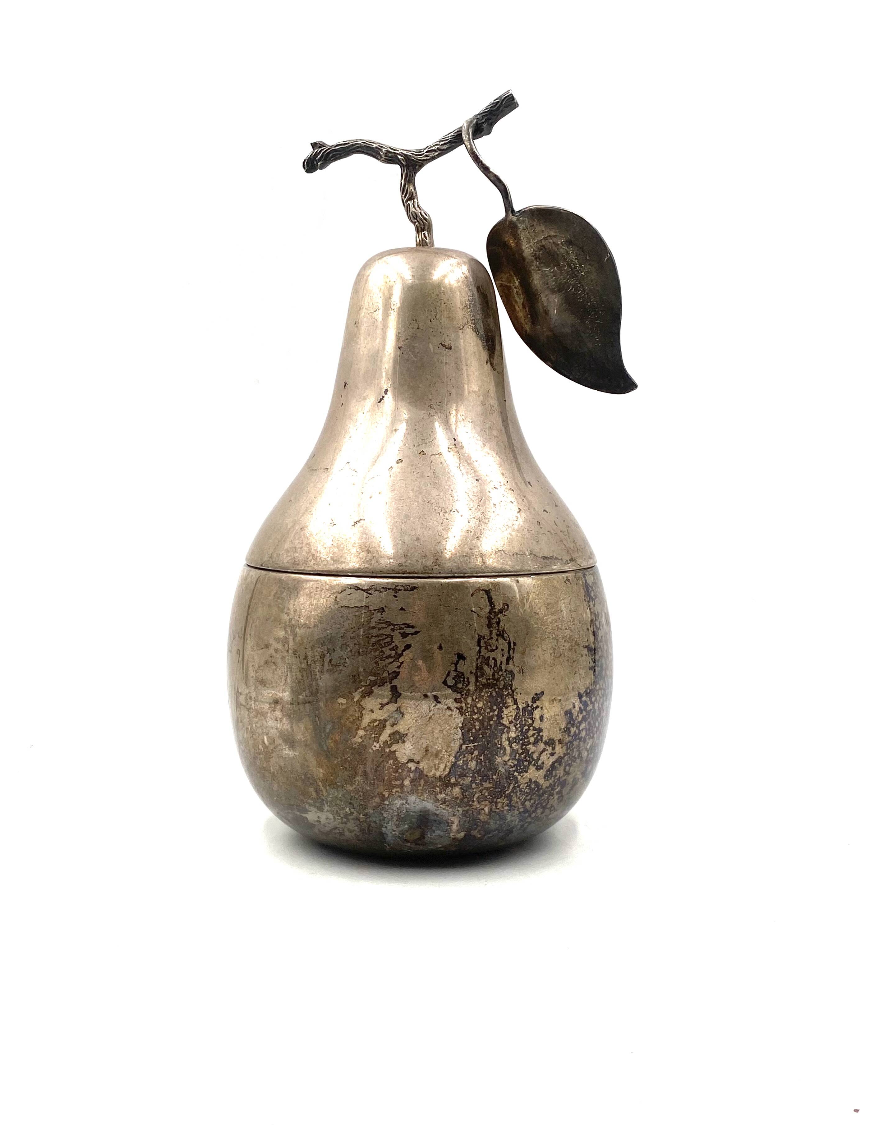 Modern silver-plated Pear wine cooler / ice bucket, Teghini Firenze Italy 1970s