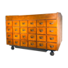 Double-sided wooden industrial filing cabinet with 48 vintage drawers