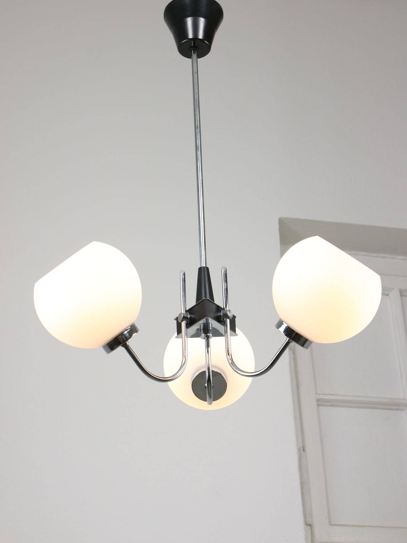 Vintage italian chrome and opaline chandelier, 70s