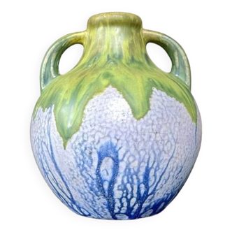 Vase Poterie Céramique Vintage - Mauve Bleu Vert