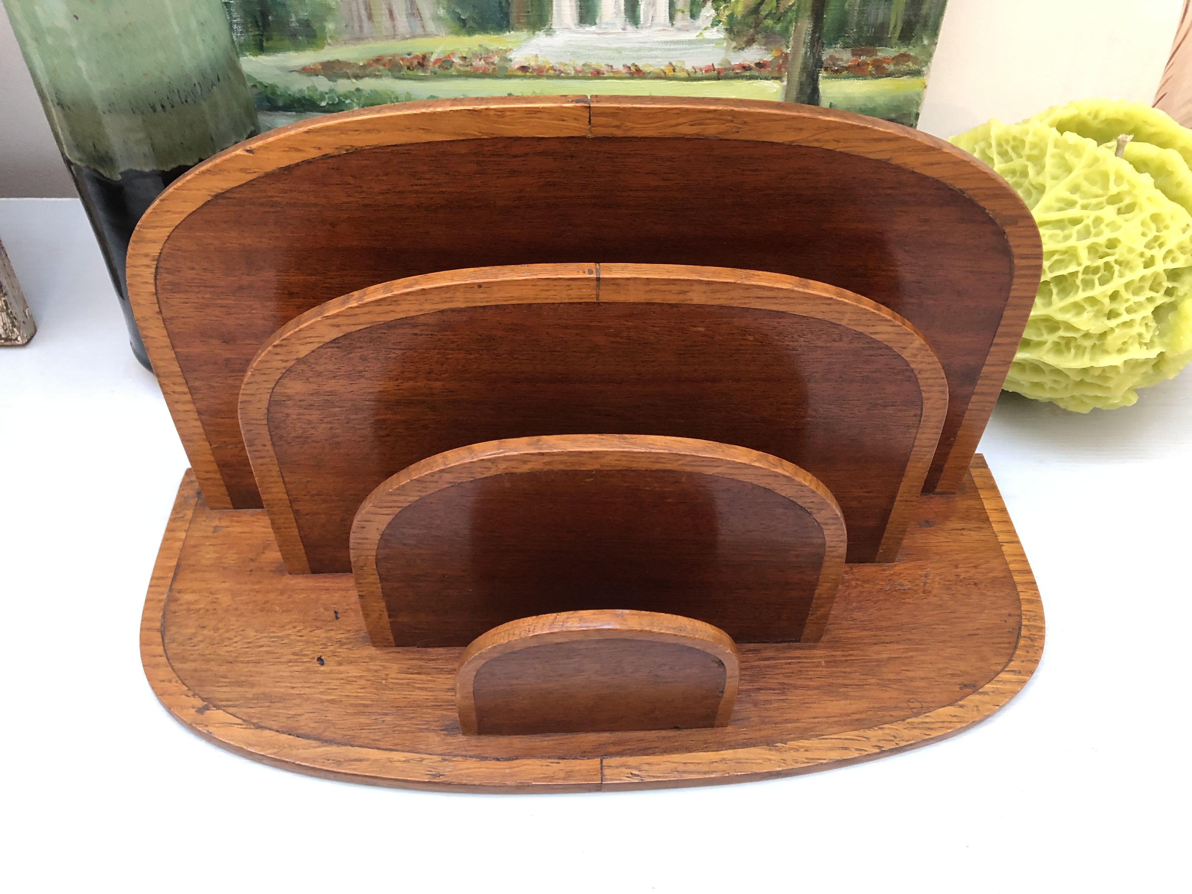 Former sorter of art deco desk in two-tone oak and mahogany wood