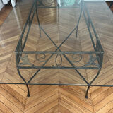 Table fer forgé et verre