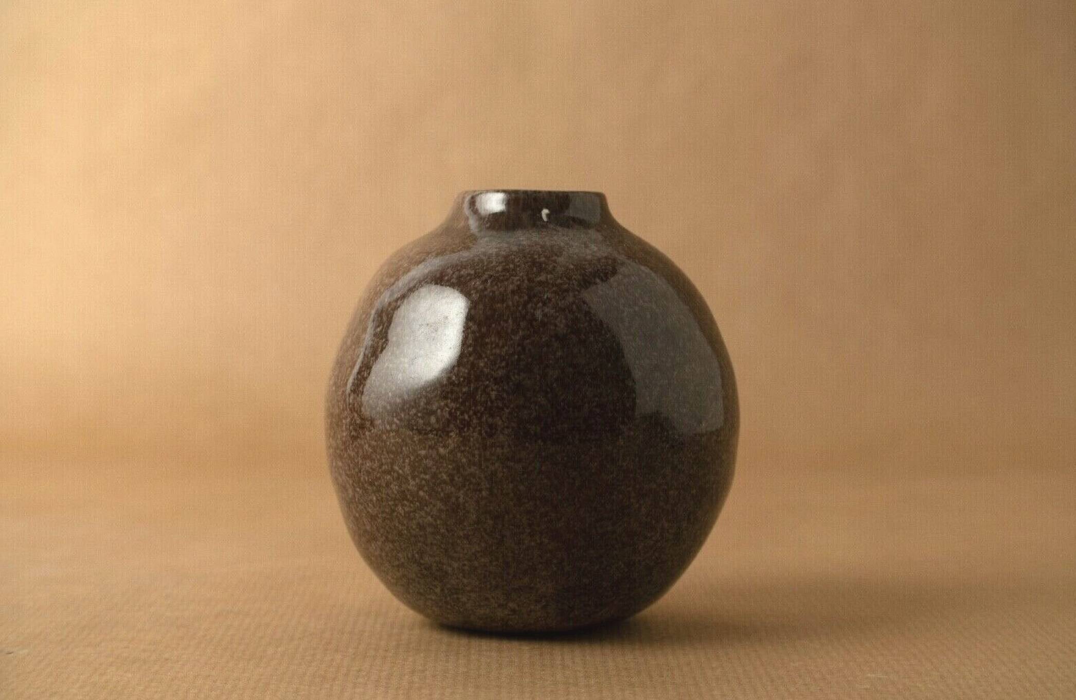 Vase soliflore stoneware antique enamelled brown coconut vintage 1976