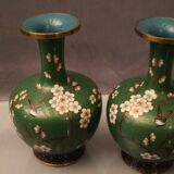 Pair of enamel vases partitioned China Far East