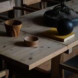 Modern Danish brutalist extendable dining table in pine, Tage Poulsen, 1970s.