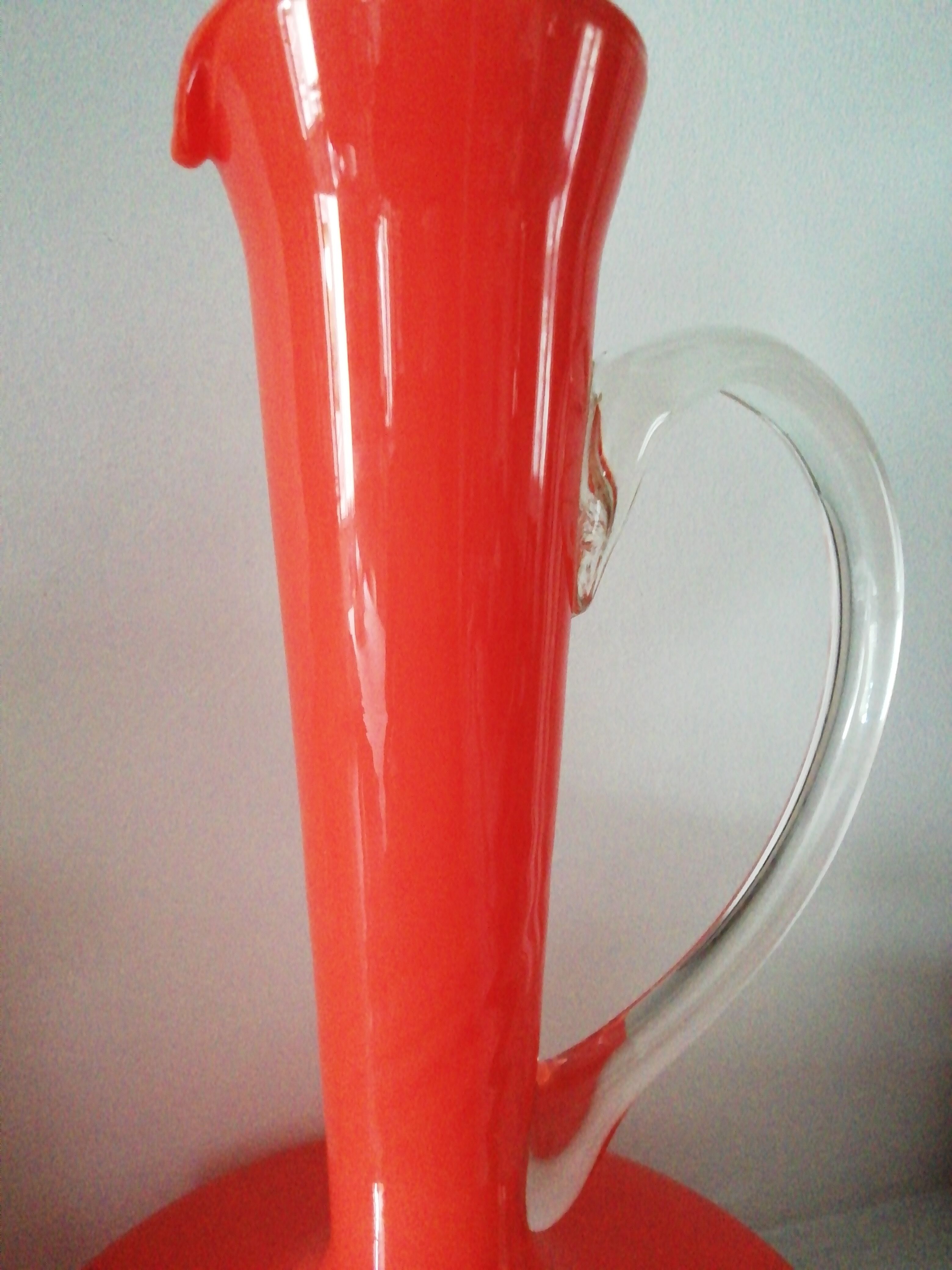 Vase, pichet verre Empoli orange année 70