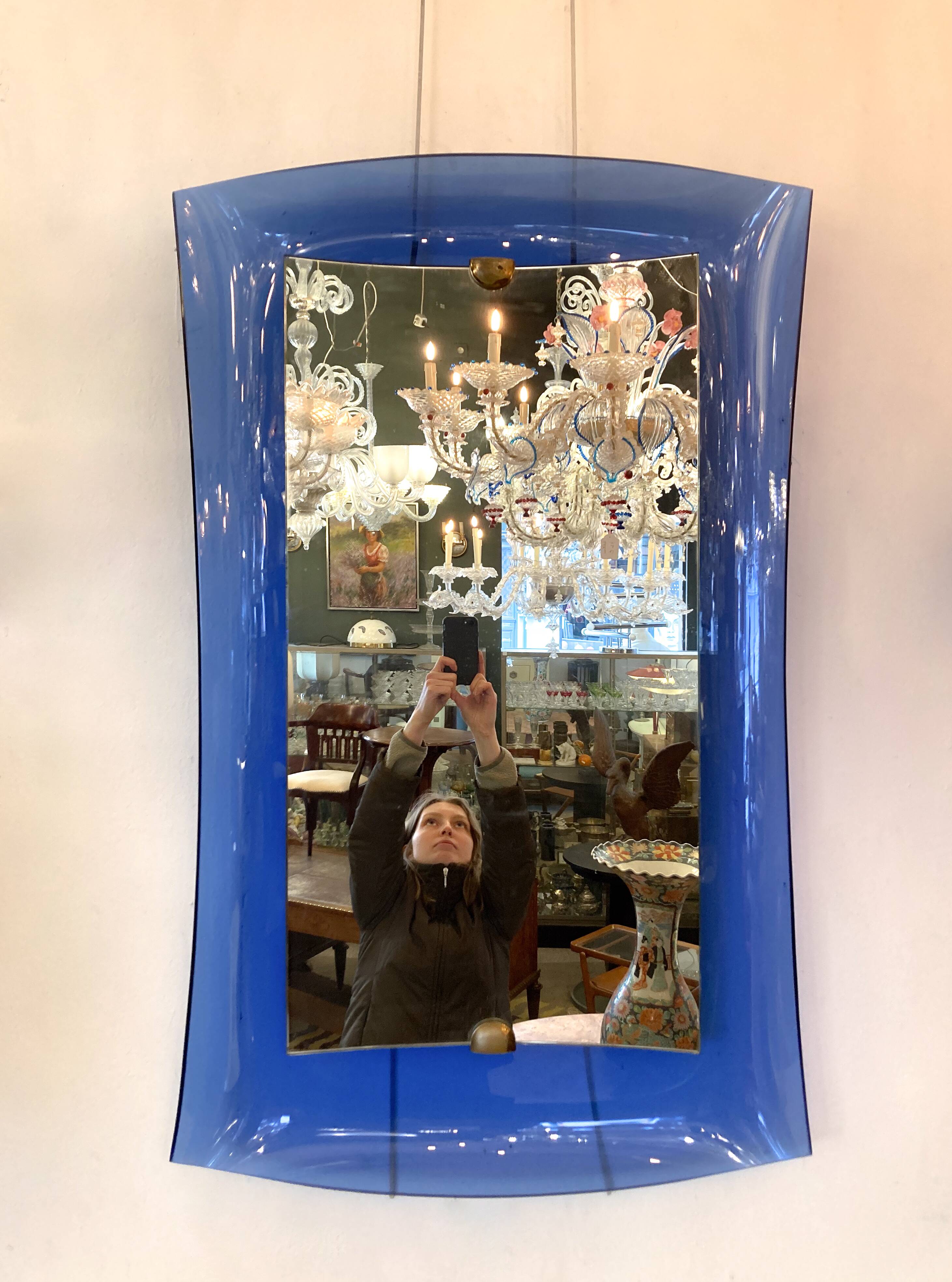 Mid-Century Modern Cobalt Blue Glass Mirror, Italy, 1950s