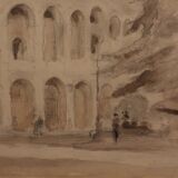 Ink wash drawing representing the arena of Verona