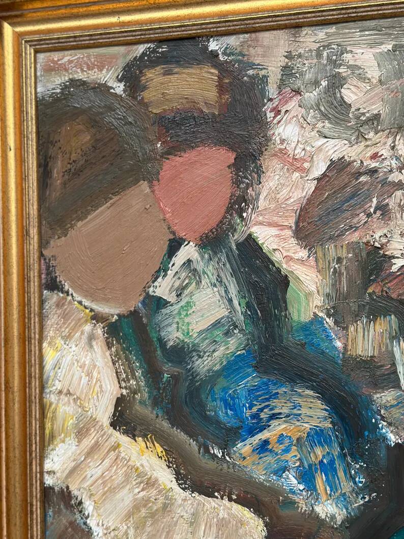 Original Swedish Oil on Canvas – "Family" by Gösta Falck – Signed – Vintage and Framed