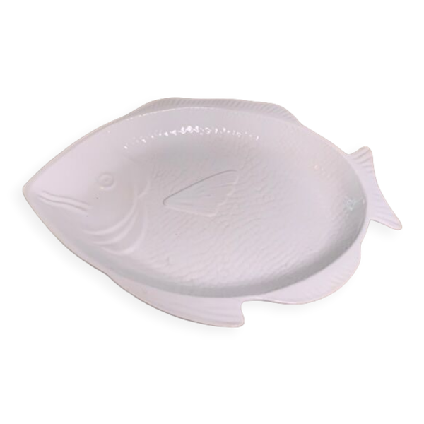 Plat de service en forme de poisson en céramique émaillée blanche