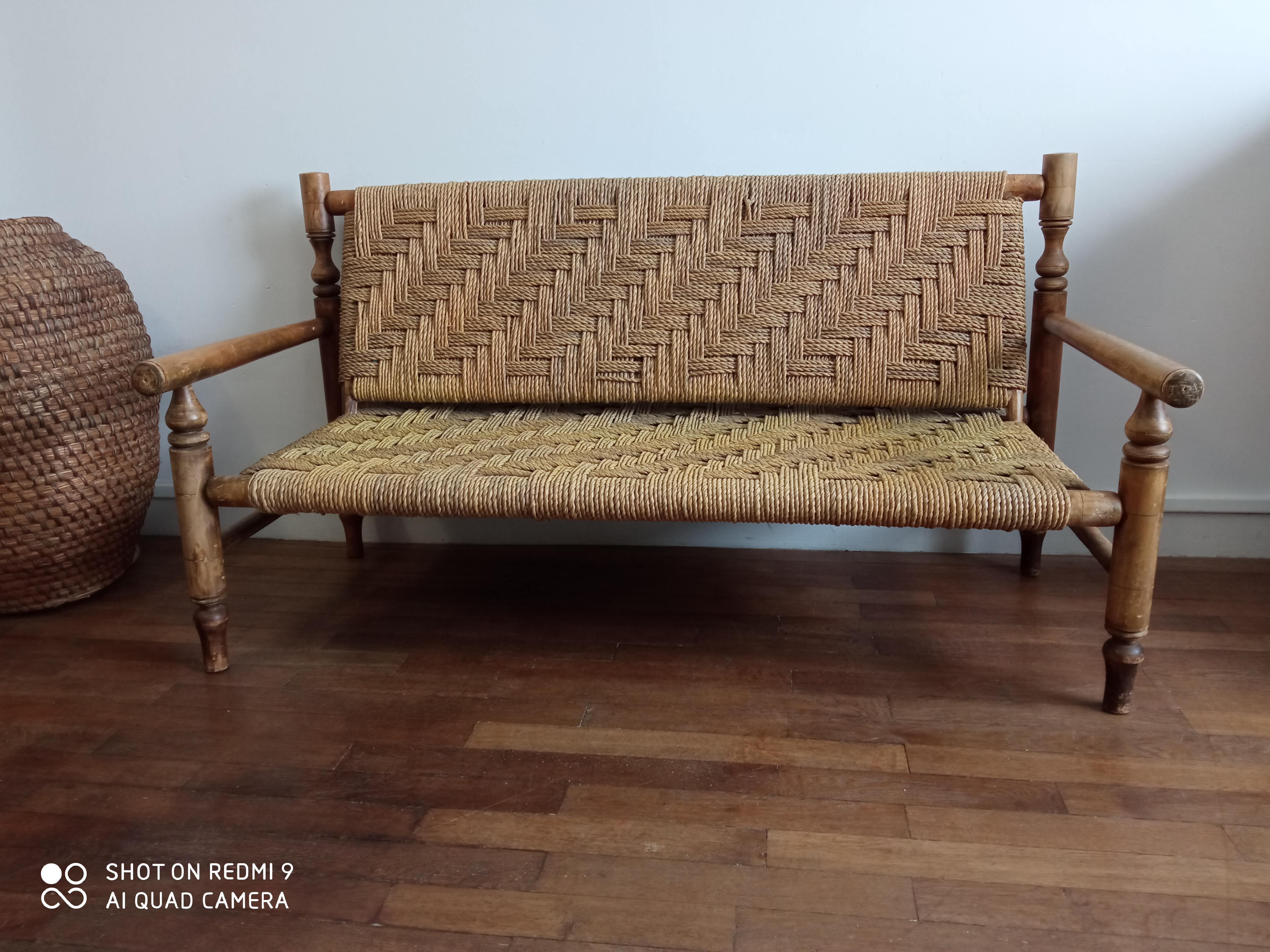 Wooden bench and rope around 1950