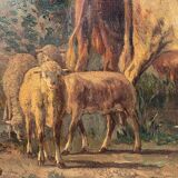 Andres Cortes (Spanish painter 1812-1879), landscape with cows and sheep. Oil on canvas 19th century