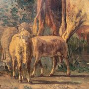 Andres Cortes (Spanish painter 1812-1879), landscape with cows and sheep. Oil on canvas 19th century