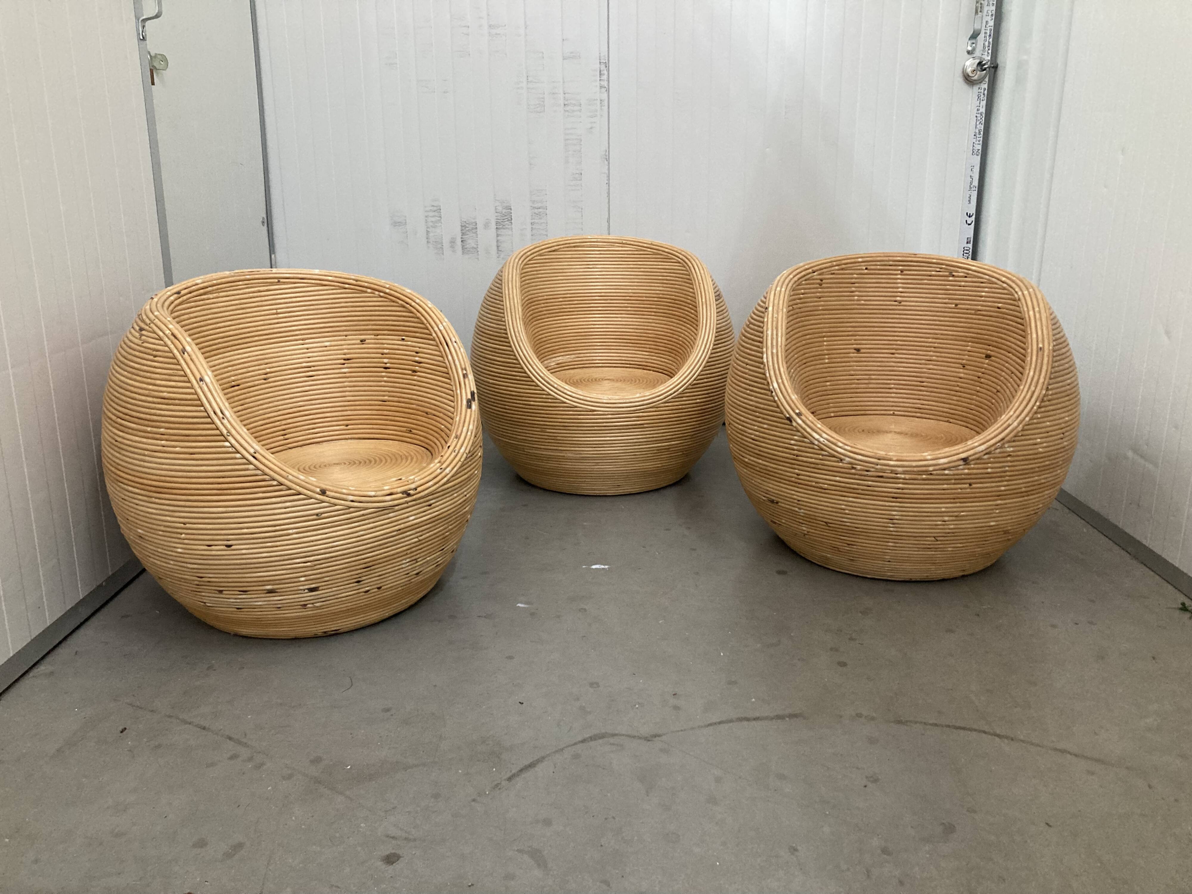 Set of Rattan Bamboo Kids Armchair Mid - Century Gabriella Crespi Style