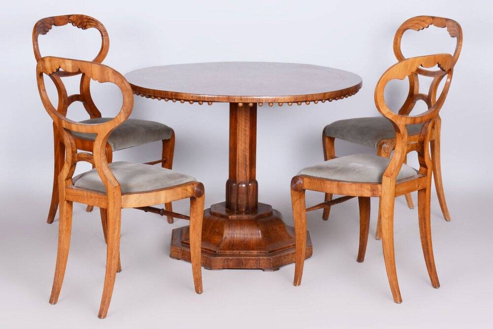 Biedermeier Oak & Walnut Chairs, Vienna, Austria, 1820s, Set of 4