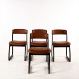 Set of 4 vintage wood and skai sled chairs