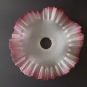 French Vintage 1930s Patterned Pink And White Frilled Glass Shade