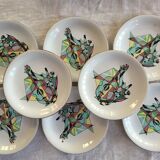 8 old plates Sarreguemines cubist décor
